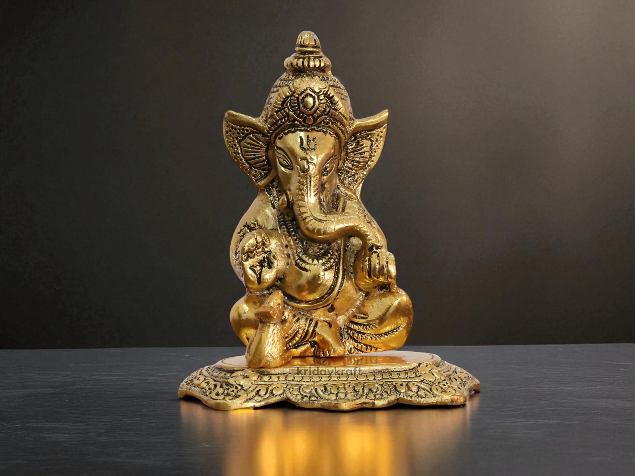 KridayKraft Ganesha Metal Action Statue,Ganpati Murti For Pooja Room & Decor Your Home,Office,Religious Idol Gift Article,Showpiece Figunrines..., 8 Centimeters, Gold