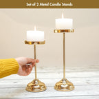 Behoma Handcrafted Large Metal Set of 2 Pillar Candle Holders - Gold