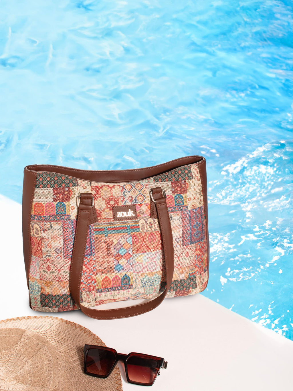 ZOUK Kutch Gamthi Getaway Handbag | Jute | Vegan Leather Handcrafted Tote Bag | Multicolor