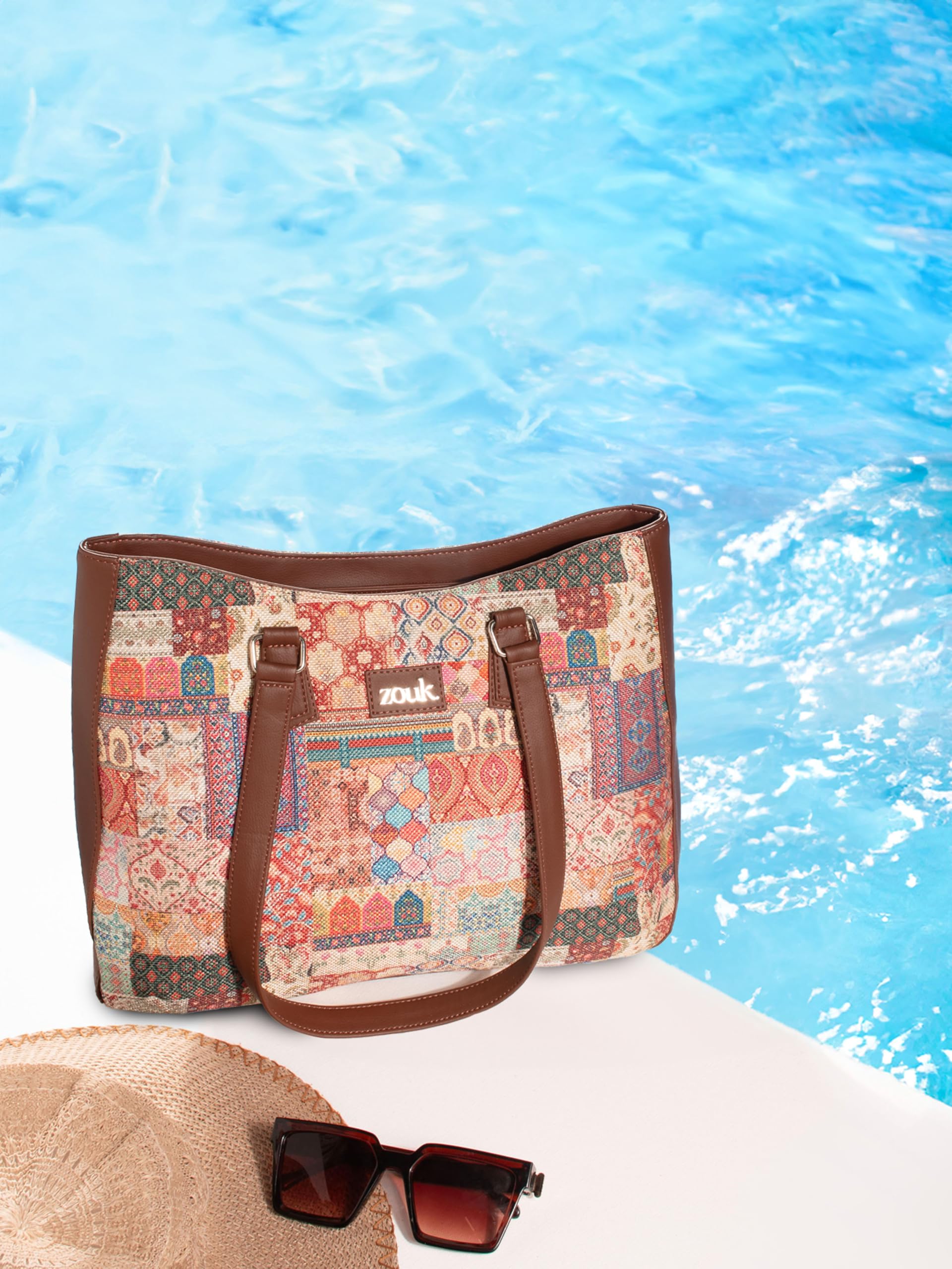 ZOUK Kutch Gamthi Getaway Handbag | Jute | Vegan Leather Handcrafted Tote Bag | Multicolor