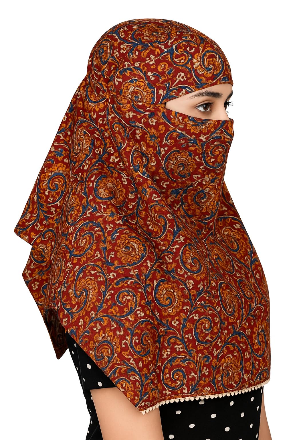 DEEPNYRA - LIVING STYLE Scarf Face Full Covering With Mask Head Hair Wrap Sun Protection For Women Cotton Printed Square All Season Wear (MARRON NEW KALAM)