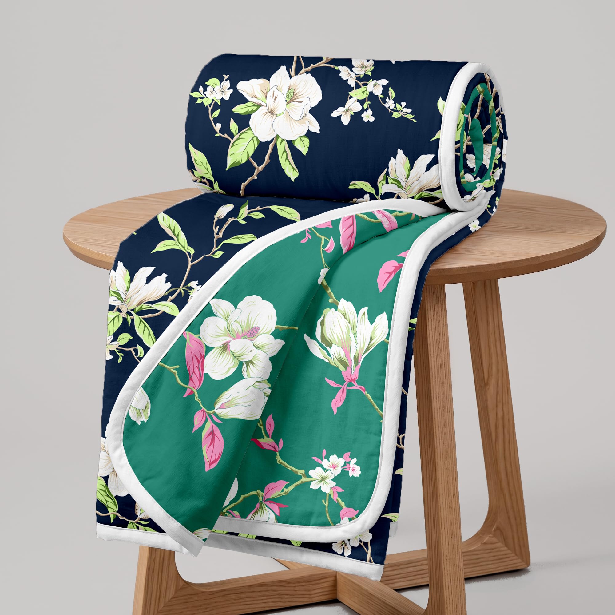 Divine Casa 120 GSM Microfiber Double Dohar | Soft & Lightweight Throw Blanket | Cozy & Breathable | All-Season Comfort | 220 x 205 CM | Floral Pattern | Bristol Blue Kafalo