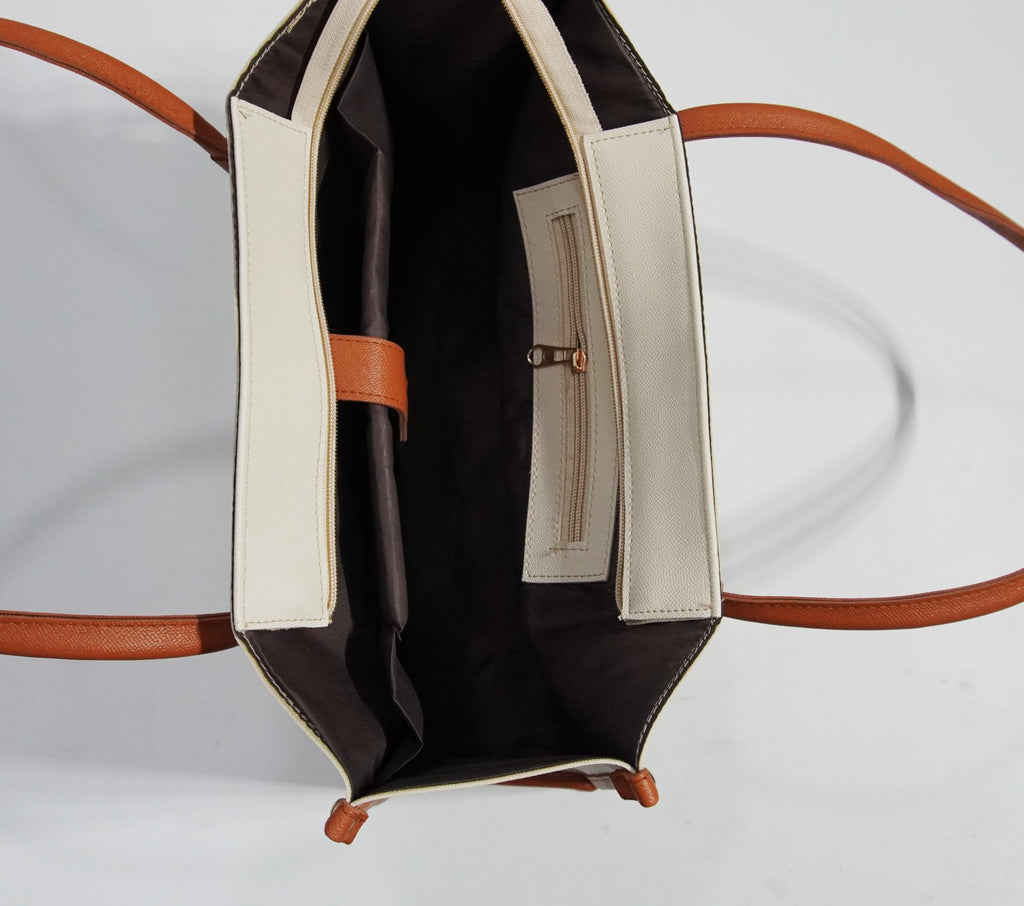 Carrylux Women's Soft & Lightweight Tote Bag | Handbag | 14-inch Laptop Space | Off-White & Tan