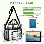 Clear Bag Stadium Approved, Transparent Tote Bag and Gym Clear Bag, See Through Tote Bag for Work, Sports Games and Concerts-12 x12 x6 (Black)
