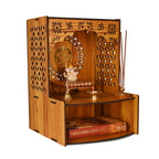 Rousrie Beautiful Wooden Temple Unit for Home | Pooja Mandir with Storage Space Wall Mounted | Puja Cupboard for Home Size (H-15.3, L-10.6, B-11 Inch)