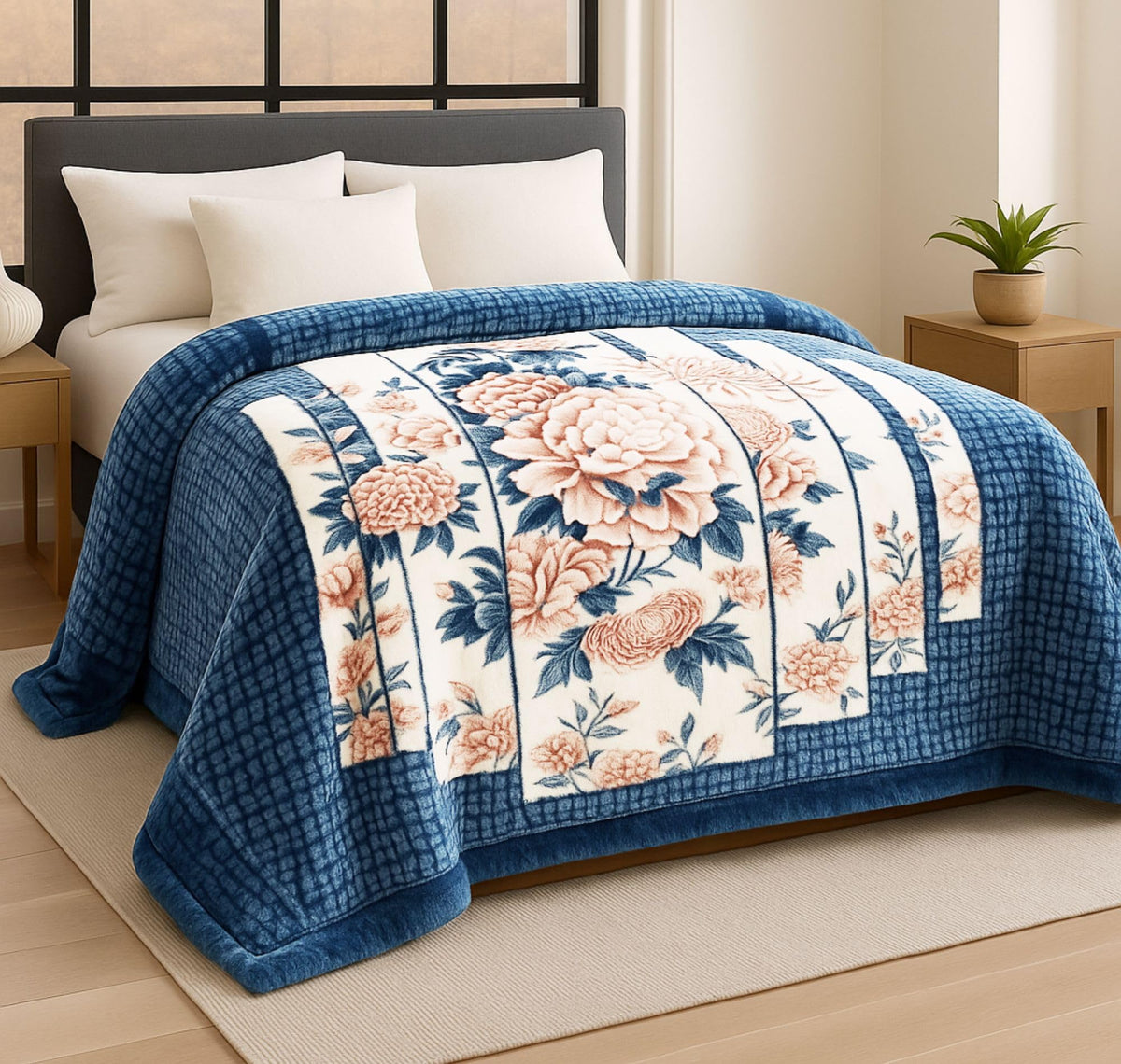 BSB HOME Supersoft Printed Mink Blanket for Heavy Winter – 600 GSM Ultra Soft Luxurious Embossed Double Bed Blanket, Warm & Fluffy Cozy for Extreme Cold Weather (Blue & Pink, 230 x 220 Cm, 3.5 Kg) Kafalo