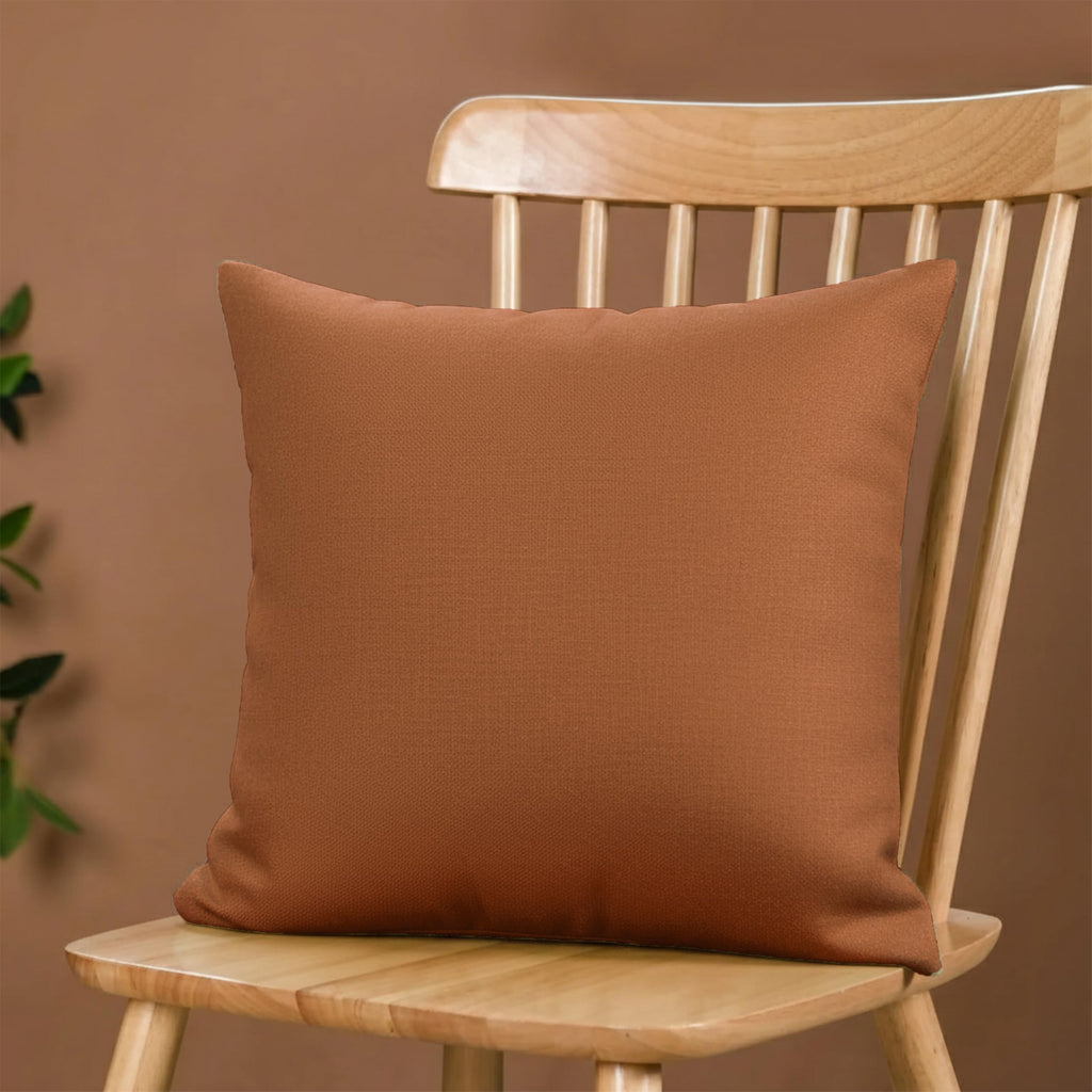 Yellow Weaves Cotton Canvas Decorative Cushion Covers, (16 X 16 Inches), Set of 1, Rust Brown