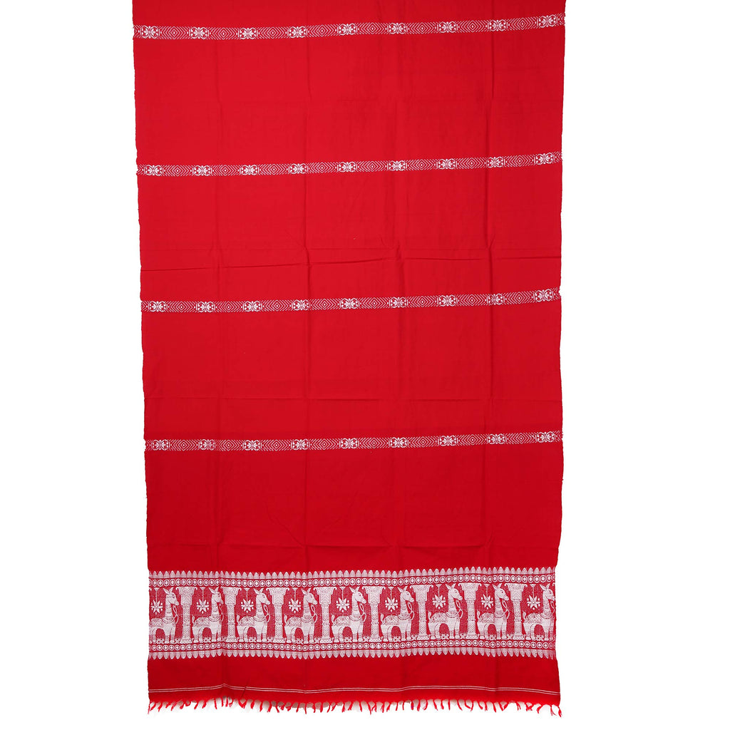 BOVZEN Women's Cotton Design of Horse Knitted Handloom Shawl (Red; 2 L m x 95 W cm)