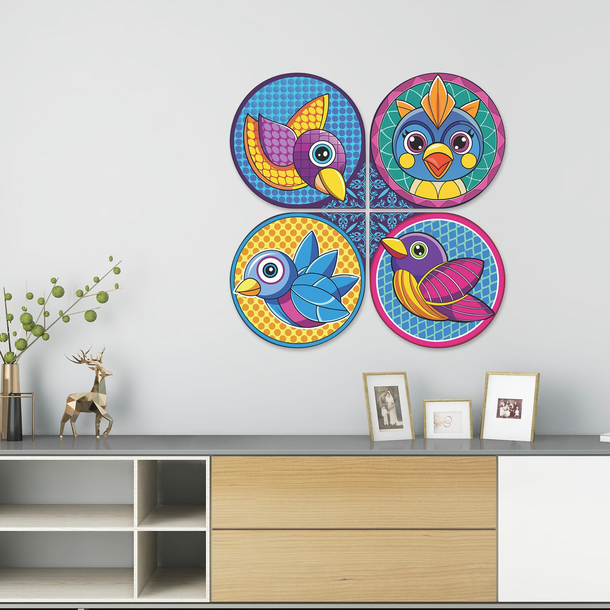 Artvibes Birds Decorative Wall Art MDF Wooden Wall Hanger for Living Room | Garden Balcony | Decoration Wall Hanging Items | Trendy Decor | Aesthetic Wooden Decor | Ideal Gifts (WH_8424N), Set of 4