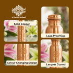INDIAN ART VILLA Pure Copper Water Bottle With Colour Changing Magical Floral Rose Design, Drinkware & Storage Purpose, Ayurvedic Health Benefits, Volume-900 ml