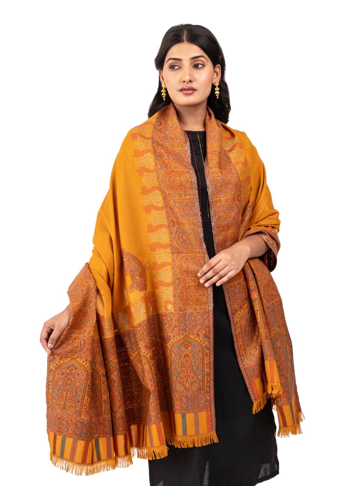 Naureen Women Faux Pashmina Kani Zari Shawl, Warm and Soft, 40x80 inch
