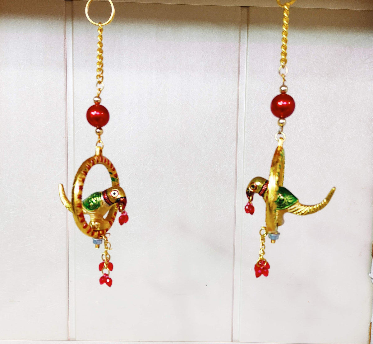 KridayKraft Metal Parrot Statue for Door Hanging, Garden Decor Looks Very Beautiful, Decor Your Home, Office/Hanging Colorful Parrot Showpiece (Set of 2Pcs)