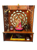 Beautiful Wooden Pooja Mandir for Home & Office | Wall-Mounted Temple with LED Spot Light & Storage | Handcrafted Art & Craft Pooja Stand | Elegant Puja Mandap for Home Temple (23D x 40W x 46H cm)