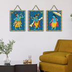 Artvibes Divine Shri Krishna & Ram Indian Religious Art Wooden Wall Hanger for Home | Spiritual Decor Items | Wall Poster | Artwork| Stylish Modern Decor Item | Gift Items (WH_96182N), Set of 3