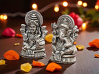 KridayKraft Metal Lakshmi & Ganesha Idol Pair – Silver Antique Finish Mini Statues (7.5 cm × 4 cm Each), 160 g – Auspicious Home Puja Decor & Diwali Gift
