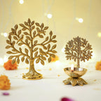 BEHOMA Brass Kalpvriksh Tree with Birds (6 in) & Kalpavriksha Diya (4.1in)