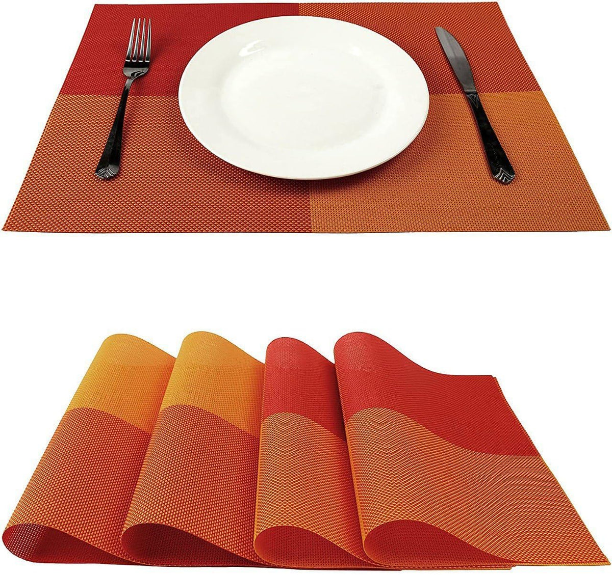 OXSAM Placemats, Heat Insulation Non-Slip Vinyl mats, Stain-Resistant Tablemats for Home and café Dining Table Décor (Orange, Pack of 4) Kafalo