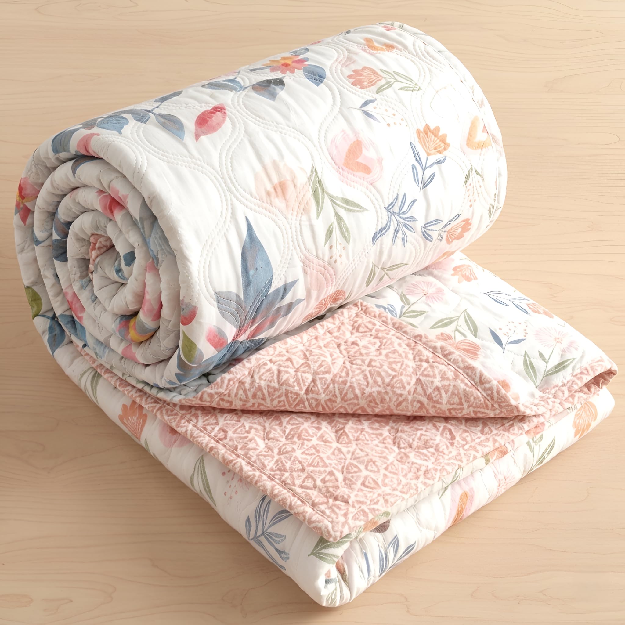 NAYU Cotton Dohar for Double Bed (72x90 Inch) | 150 GSM AC Comforter & Cooling Quilt | Classic Printed Lightweight Reversible Summer Blanket (Pink) Kafalo