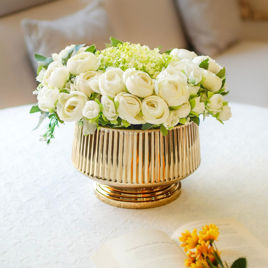 BEHOMA Golden Fluted Pedestal Bowl Planter