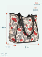 ZOUK Naisha Red & Beige Floral Tote Bag for Women | Vegan Leather Large Shoulder Handbag with Bottle Holder, Multiple Pockets & Water-Resistant Lining | Office, Travel & Daily Use | Nawabi Couture