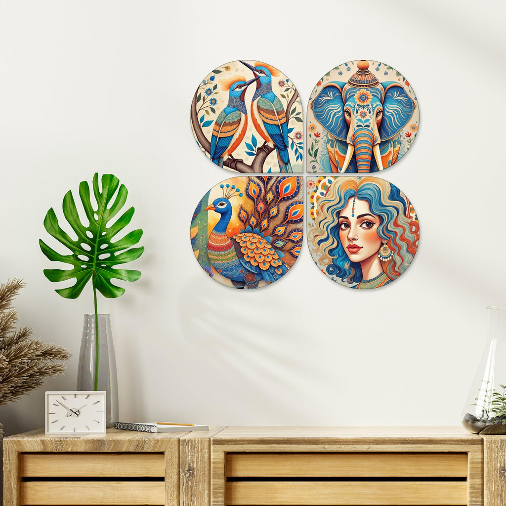 Artvibes Nature Modern Art Decorative Wall Art MDF Wooden Wall Hanger for Living Room | Wall Sculpture | Signs | Handcrafted Art | Modern Decor Artwork | Wall Poster | Unique Gift (WH_8458N), Set of 4