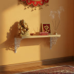 Spillbox Wooden Pooja Home Temple|White Metal Shelf |Wall Mountable|Easy Screw Assembly|Home Temple for Puja Room |Pooja Stand | Mandir-Triple Floral (Small White)