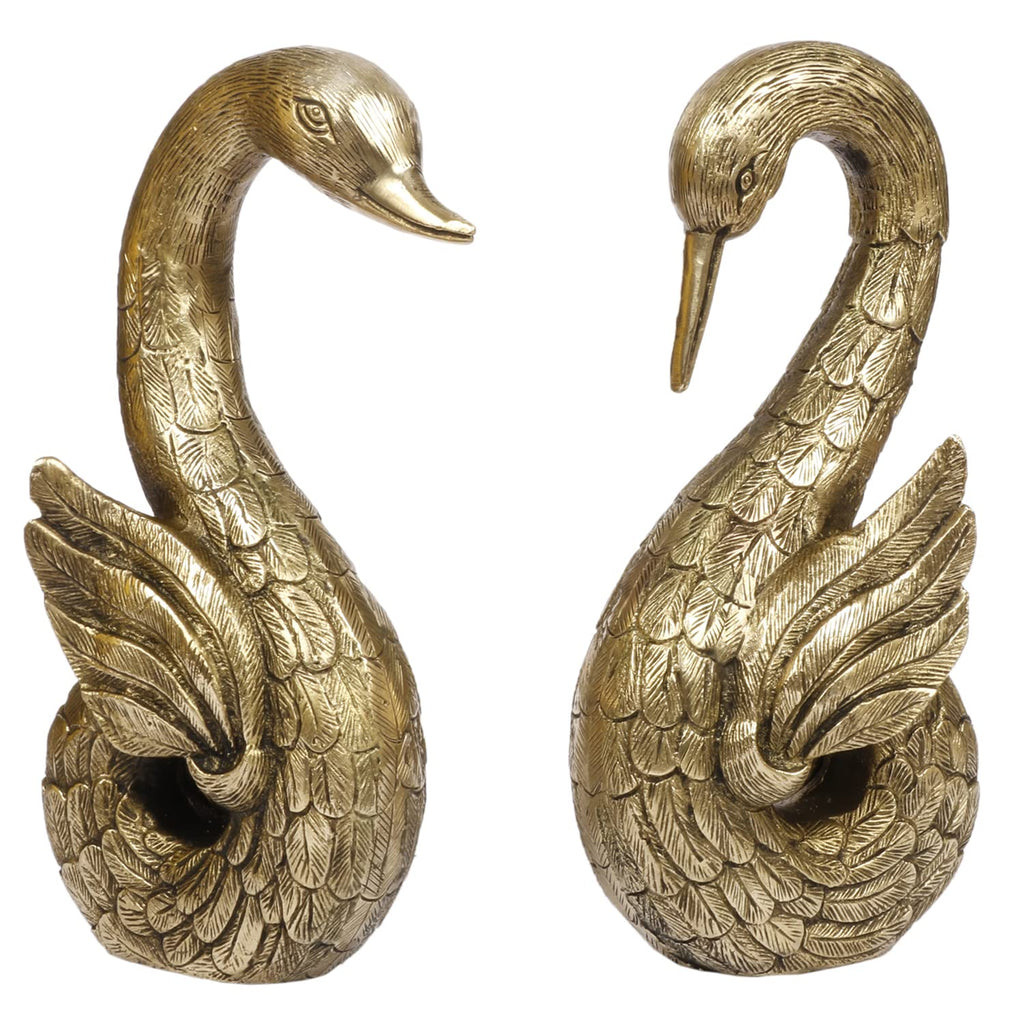 ARTVARKO Brass Swan Pair Statue Duck Pair Idol Vaastu Love Couple Decorative Home Interior Décor Item Feng Shui Handcrafted (LxBxH 9x4x9.5 Inches,4.7Kg)