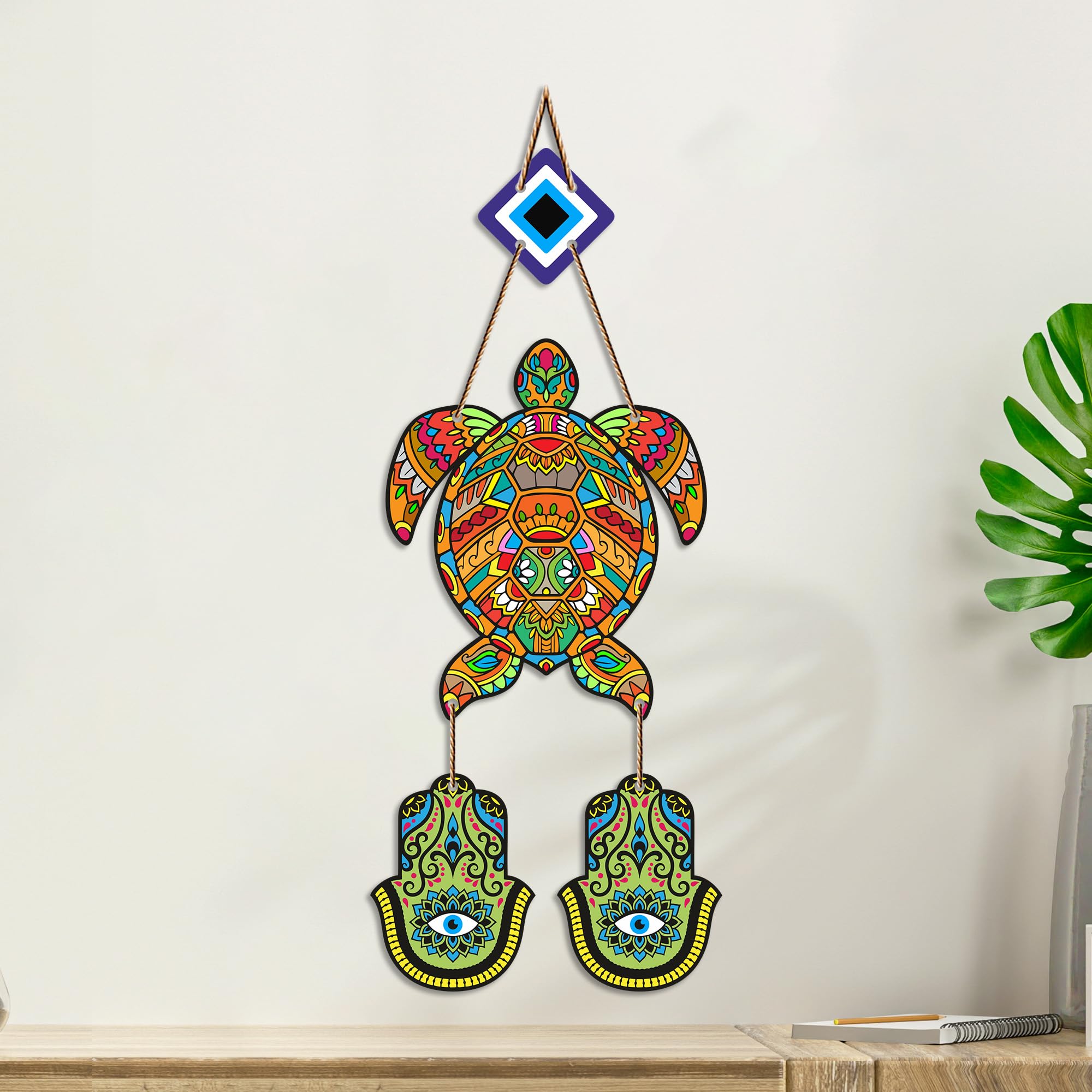 Artvibes Sea Turtle Nazar Battu Wall Hanging for Home Entrance | Evil Eye MDF Decorative Wall Art | Positive Energy Vastu Decor for Living Room | Bedroom | Office & Main Door | Gift Item (WH_8544N)