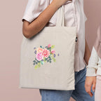 VVWV Beautiful Pink Rose Printed Reusable Tote Bags | 100% Organic Cotton Shopping/Grocery Bag | Multi-Purpose Bag | Sturdy Canvas Bag with 15kgs Capacity (13 x 15.7 Inch)