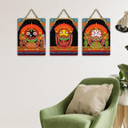 Artvibes Jagannath Balabhadra Subhadra Decorative Wall Art MDF Wooden Wall Hanger for Living Room | Spiritual Decor | Sceneries | Wall Illustration | Graphic Artwork | Gift Items (WH_96172N), Set of 3