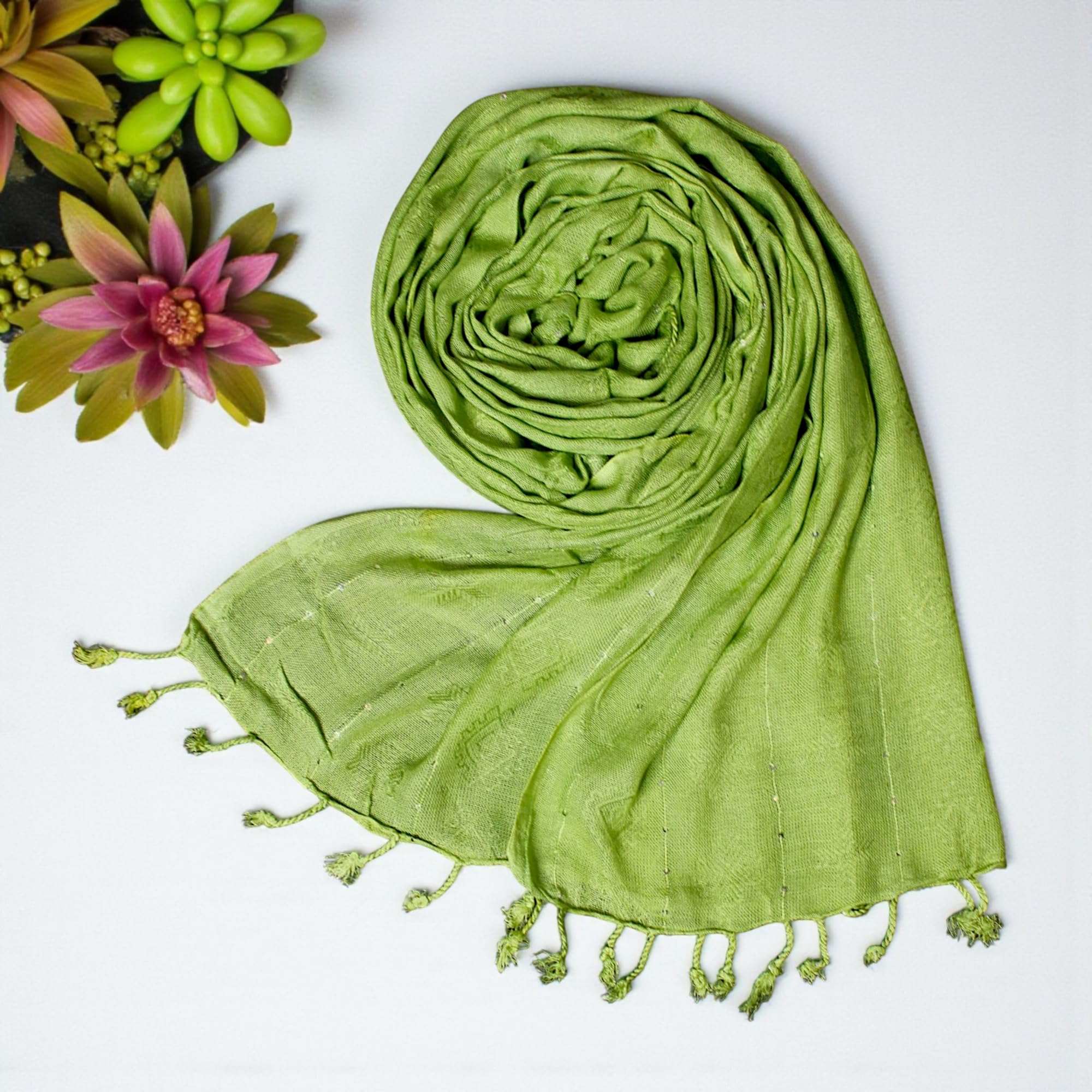 STOLE STUDIO Elegant Luxurious Sequence Viscose Stole Scarf (Green)
