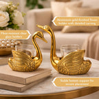 AROFER Aluminium Pair of Swan Showpieces | Tealight Glass Bowls | Gold Finish Decorative Candle Holder Stand | Home Decor Accent | Candle Light Dinner Decoration Set | Swan Pair Centerpiece