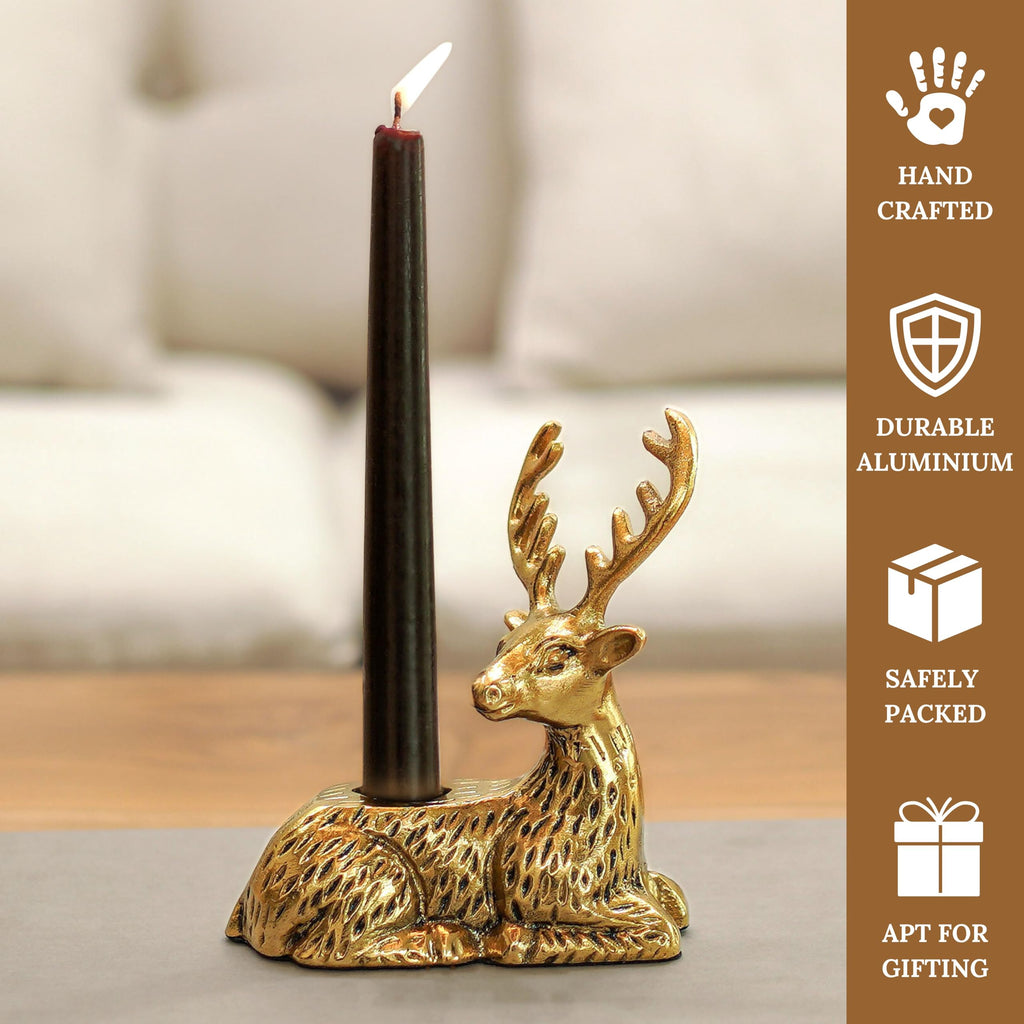 BEHOMA Reindeer Figurine Candle Holder for Home, Antique Gold