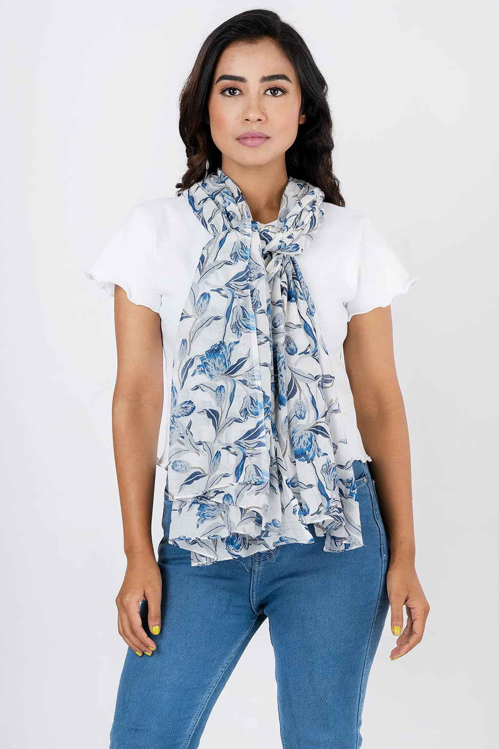 AQVA Printed Cotton Scarf for Women Stylish (Angan) | Head and Face Cover Scarf for Girls with 100% Cotton | Soft & Lightweight Scarves/Stoles for all Weather (72 x 43 in)