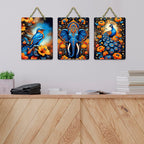 Artvibes Peacock, Birds & Elephant Aesthetic Modern Art Wooden Wall Hanger for Home Decor | Garden Balcony| Stylish Modern Decor Item | Wall Art Print | Unique Gift Items (WH_9620N), Set of 3