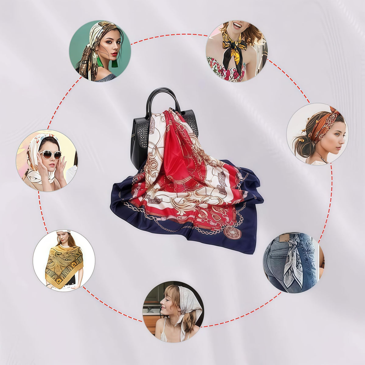 NALNIZ Silk Stylish Scarf, Head Scarves for Women, Stain Square Scarf for Hair Wrapping, Soft Comfy Neck Scarf for Ladies (90x90cm)