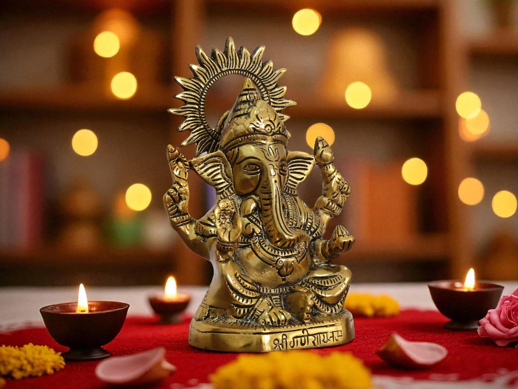 KridayKraft Metal Ganesha Idols ganpati Decoration Statue for Home, 19 cm Height, 12 cm Width, 520 gm, Decorative Hindu Religious Figurine