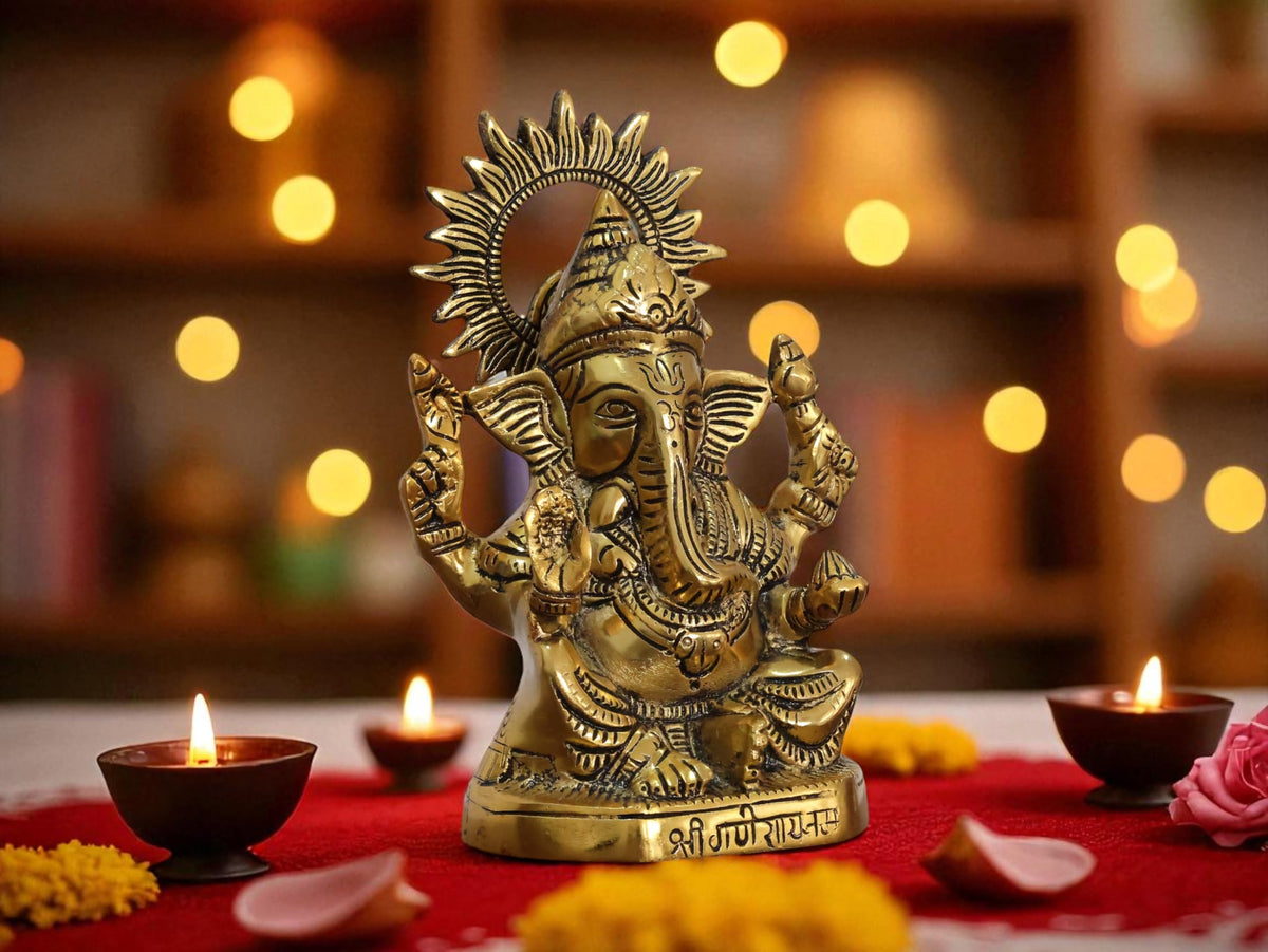 KridayKraft Metal Ganesha Idols ganpati Decoration Statue for Home, 19 cm Height, 12 cm Width, 520 gm, Decorative Hindu Religious Figurine