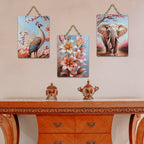 Artvibes Elephant, Peacock & Floral Harmony Decorative Wall Hanging Ornaments | Handcrafted Art | Festive Decor | Wall Illustrations | Paintings For Wall | Unique Gift Items (WH_9654N), Set of 3