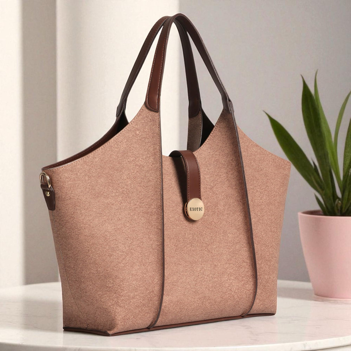 EXOTIC® Metropolitan Elegance Signature Canvas Tote top Handle Handbag | For Office | For Work | Laptop Bag | Gift Bag (Soft Brown)
