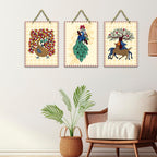 Artvibes Aesthetic Peacock & Tree Classical Art Decorative Wooden Wall Hanging For Living Room | Printed Wall Decoration | Graphic Artwork | Wall Illustrations | Gift Items (WH_9687N), Set of 3