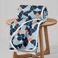 Divine Casa 120 GSM Microfiber Double Dohar | Soft & Lightweight Throw Blanket | Cozy & Breathable | All-Season Comfort | 220 x 205 CM | Geometric Pattern | Blue-Grey & Orange Kafalo