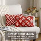 STITCHNEST Set of 2 Polycotton Cushion Covers – 12x18 Inches – Red & White Ikat Geometric Print – Elegant Cushion Covers for Sofa, Couch & Living Room | Perfect for Home Decor