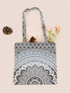 Ravaiyaa - Attitude is everything Cotton Shoulder Bag/Tote Bag For Women| Printed Multipurpose Handbag With Top Zip | Best For Shopping, Travel, Work, Beach, Office, College (White Grey Ombre Mandala)