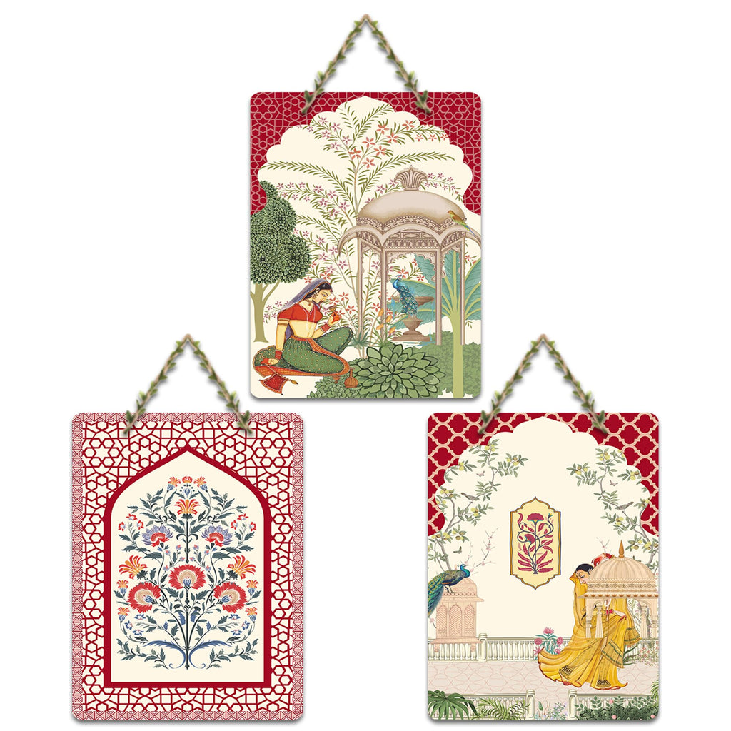 Artvibes Traditional Culture Wooden Art Decoration Item for Home | Living Room | Office | Wall Art Painting For Hall | Graphic Artwork | Wall Art Print | Unique Gift Items (WH_96133N), Set of 3