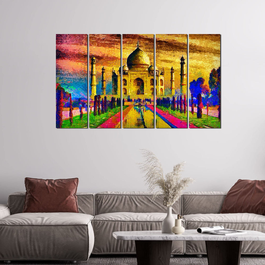 VIBECRAFTS Beautiful Taj Mahal 5 Pieces Canvas Wall Painting For Home | Office | Living Room | Gift (PTVC5Pcs4_8538)