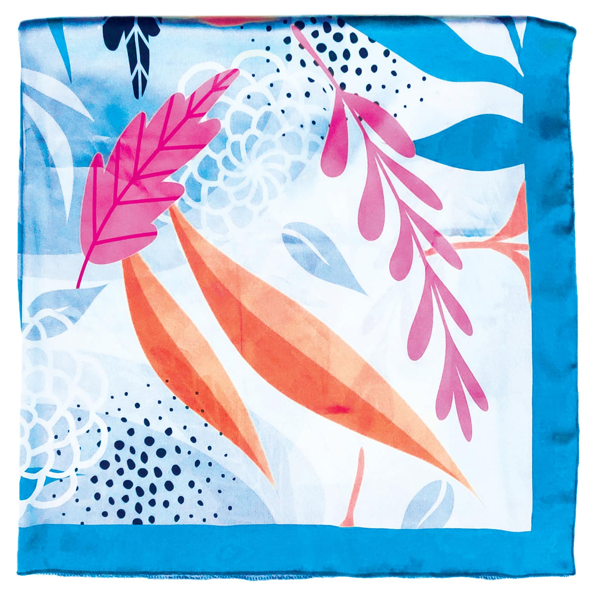 ONE ECHELON Satin Scarf for Women Lightweight Fashion Scarves, Wrap in Print Floral Pattern (Cool Blue)