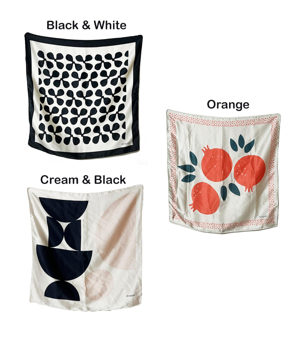 NK Textiles Women's Floral Geometric Drawing Printed Square New York Style Satin Head Scarf - Neck Scarf (22x22) (3-Piece Set)
