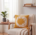 Furnistitchs Handmade Tufted Boho Cushion Covers 12x12 Inches | Embroidered Sofa Pillow Cases | Rustic Bohemian Decorative Throw Cushions for Couch Bedroom Living Room (2, Yellow Garland)