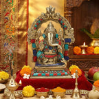 ARTVARKO Brass Ganesha Bhagwan Murti Sitting On Singhasan Ganesh Ganpati for Gift Home Décor Height 7 Inches